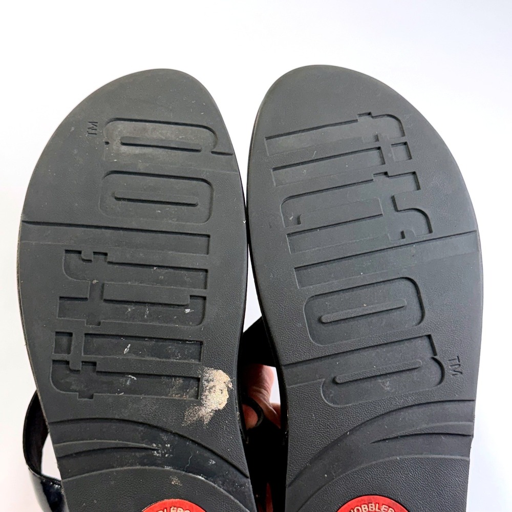 FitFlop Pietra Thong Sandal Womens 10 Black Patent Leather Crystal Wedge Comfort - Picture 7 of 13